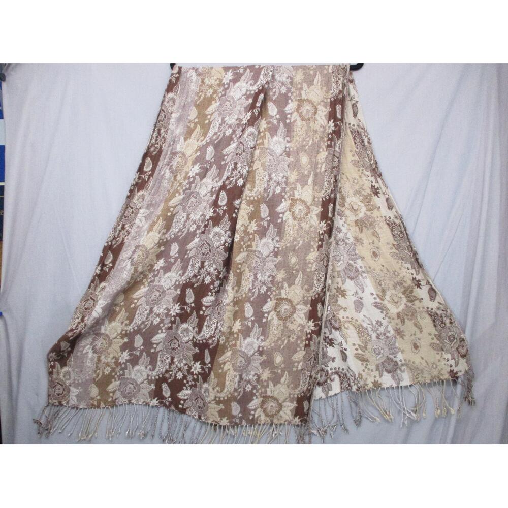 H&M Brown Cream Floral Fringed Lightweight Scarf Size 7oz
